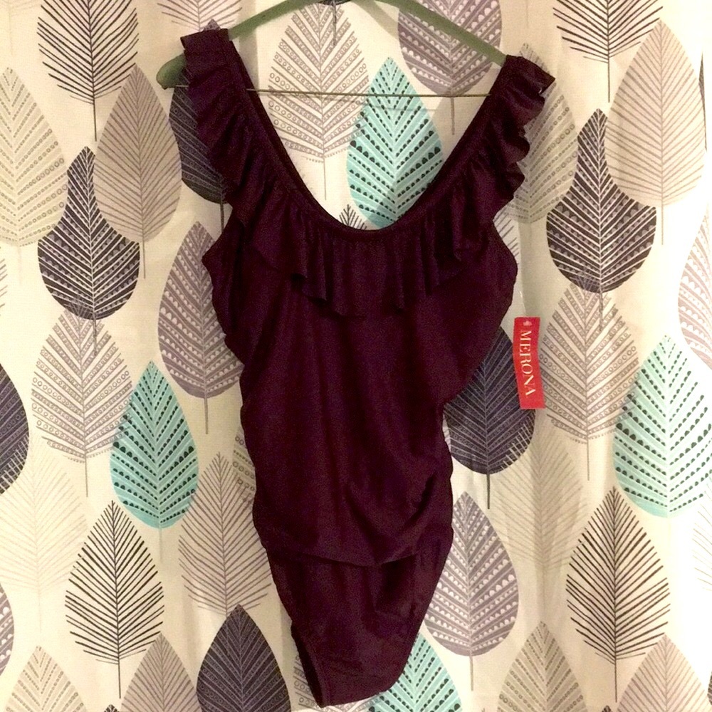 NWT Merona Maroon Ruffle Swimsuit